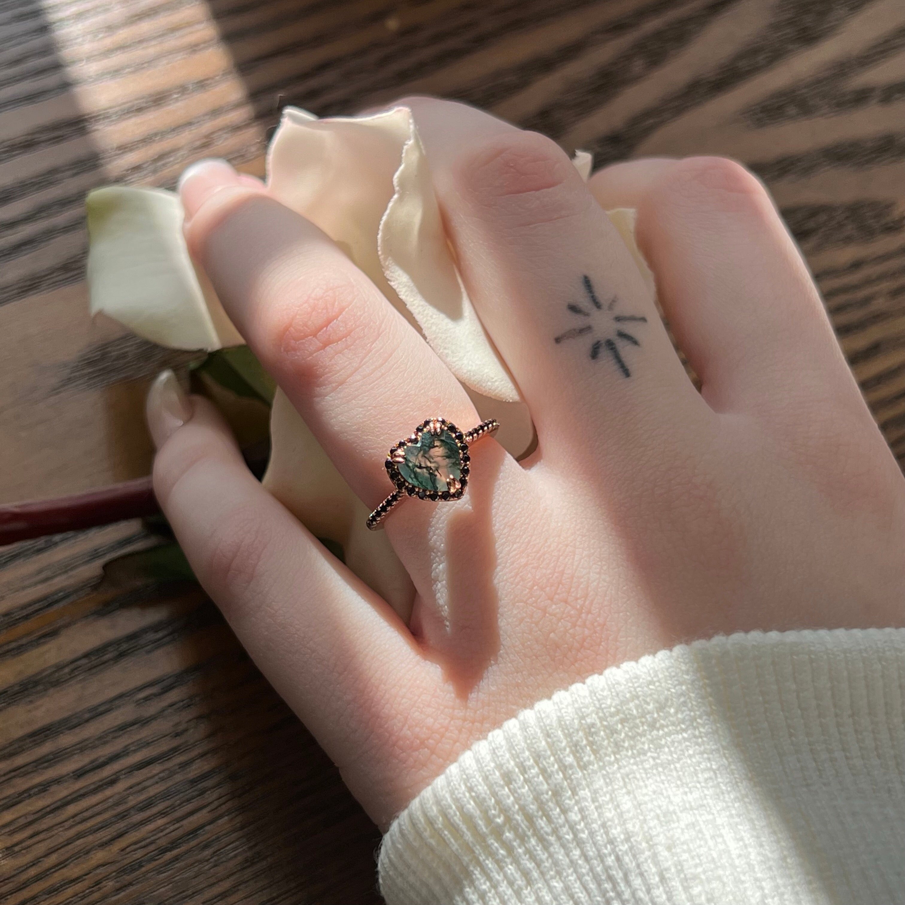 Moss Agate Heart Ring | .925 Sterling Silver | Lilac Lily Jewelry