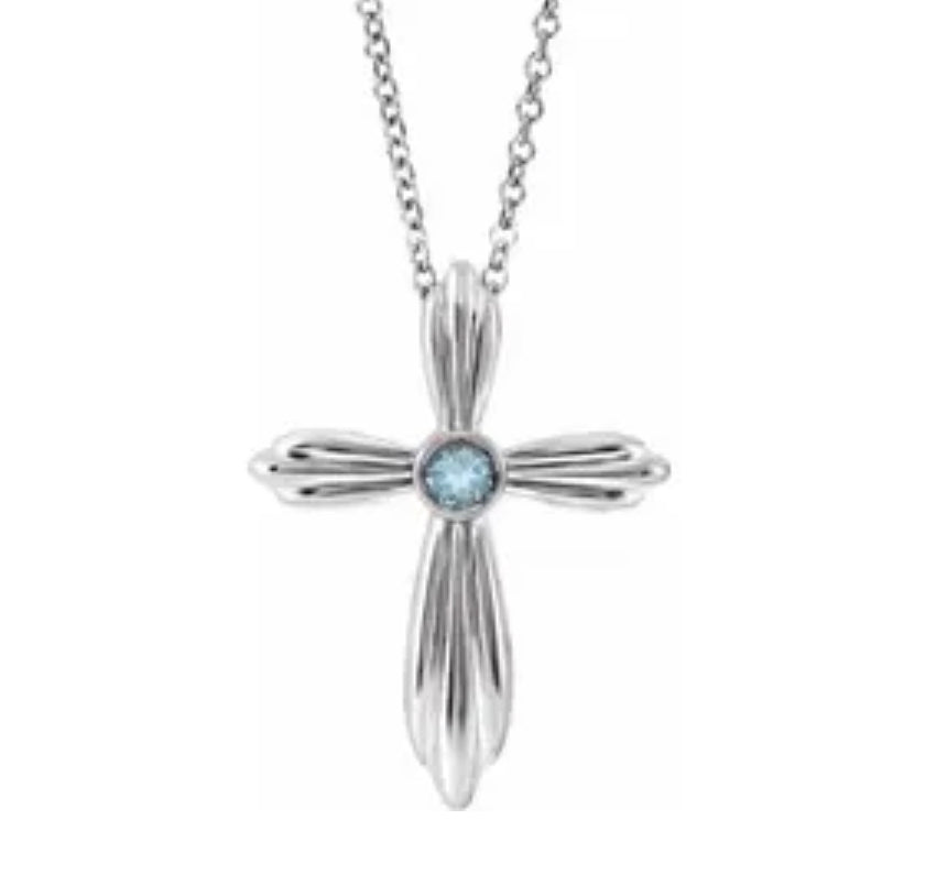 Delaney Custom Aquamarine Cross Necklace